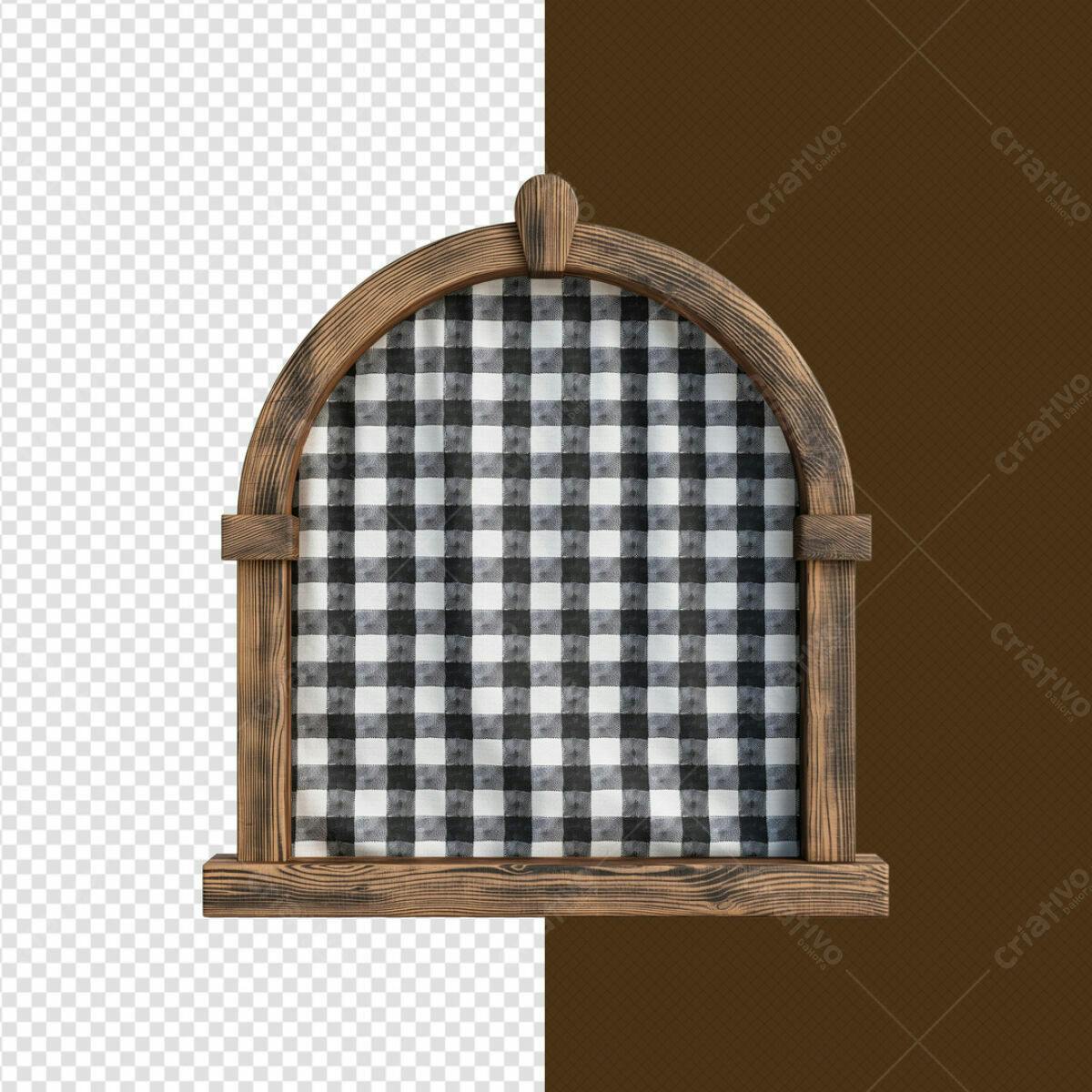 Moldura de Madeira com Tecido Xadrez PSD Editável