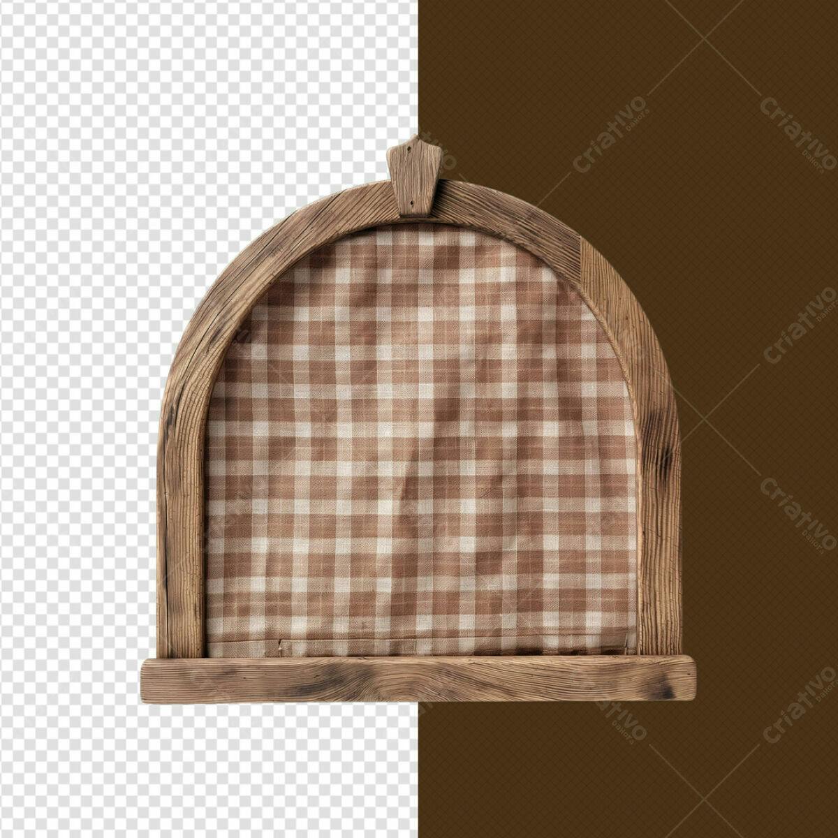 Moldura de Madeira com Tecido Xadrez PSD Editável