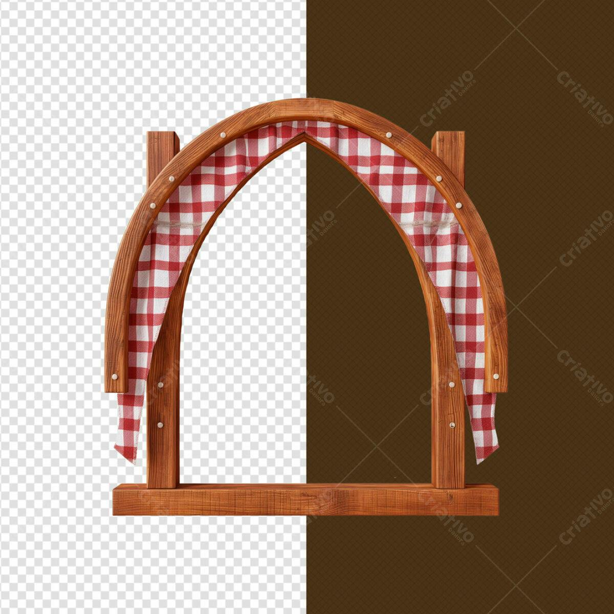 Moldura de Madeira com Tecido Vermelho e Branco PSD Editável