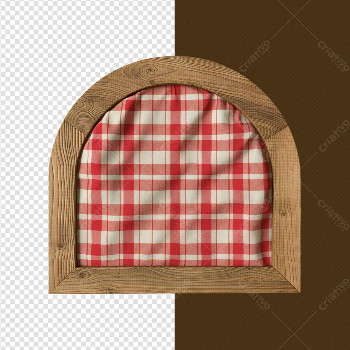 Moldura de Madeira com Tecido Vermelho e Branco PSD Editável