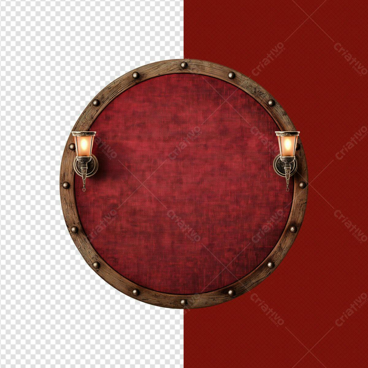 Moldura Circular Vintage em Vermelho PSD Editável