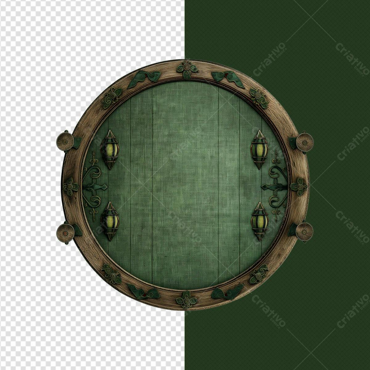 Moldura Circular Verde e Madeira PSD Editável