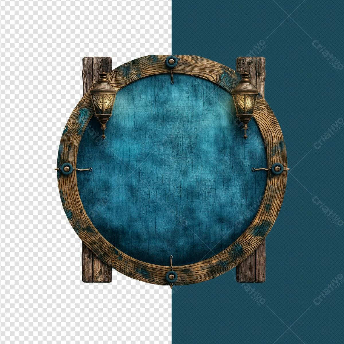 Placa de Madeira Vintage Azul e Marrom PSD Editável
