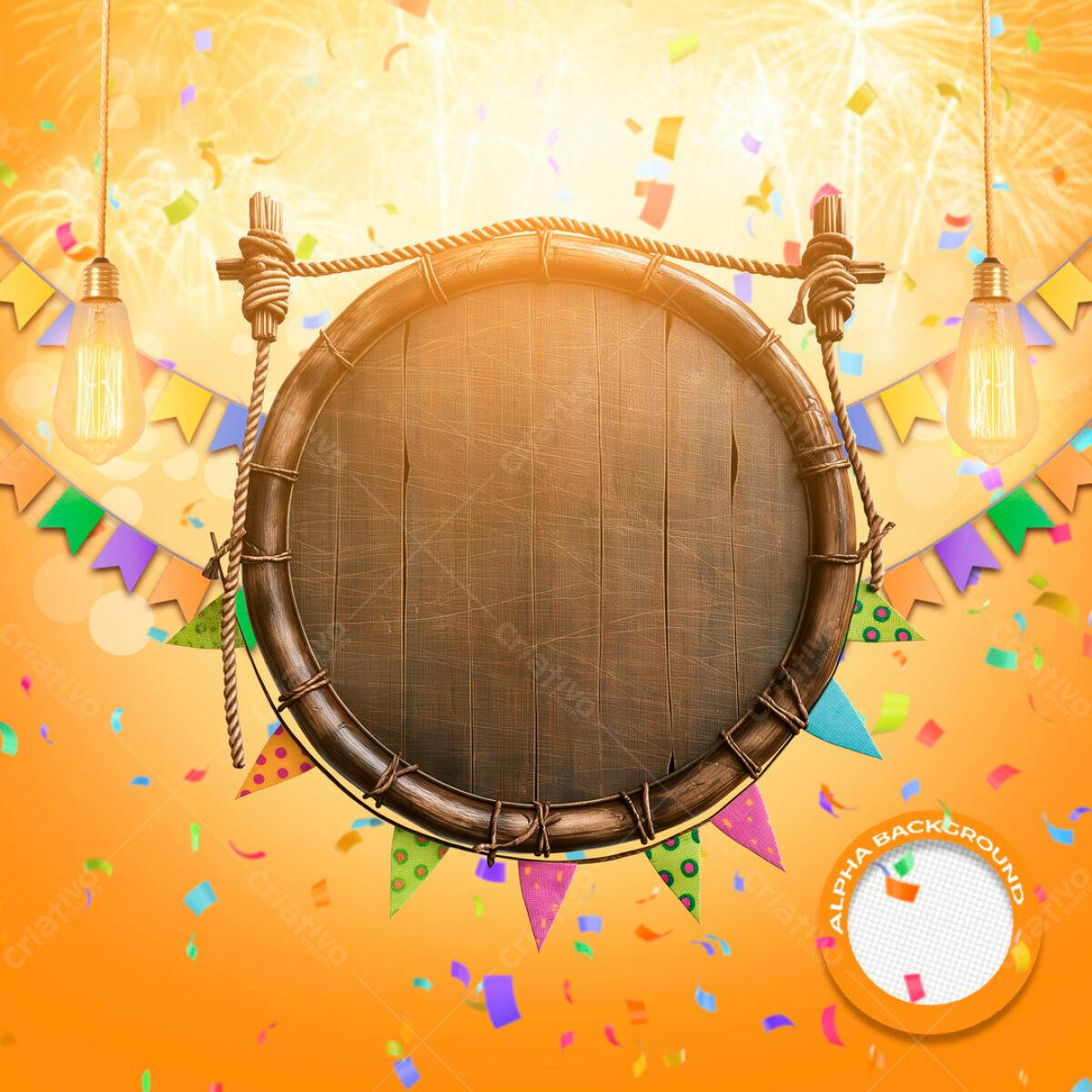 Placa de Madeira para Festa Junina PSD Editável