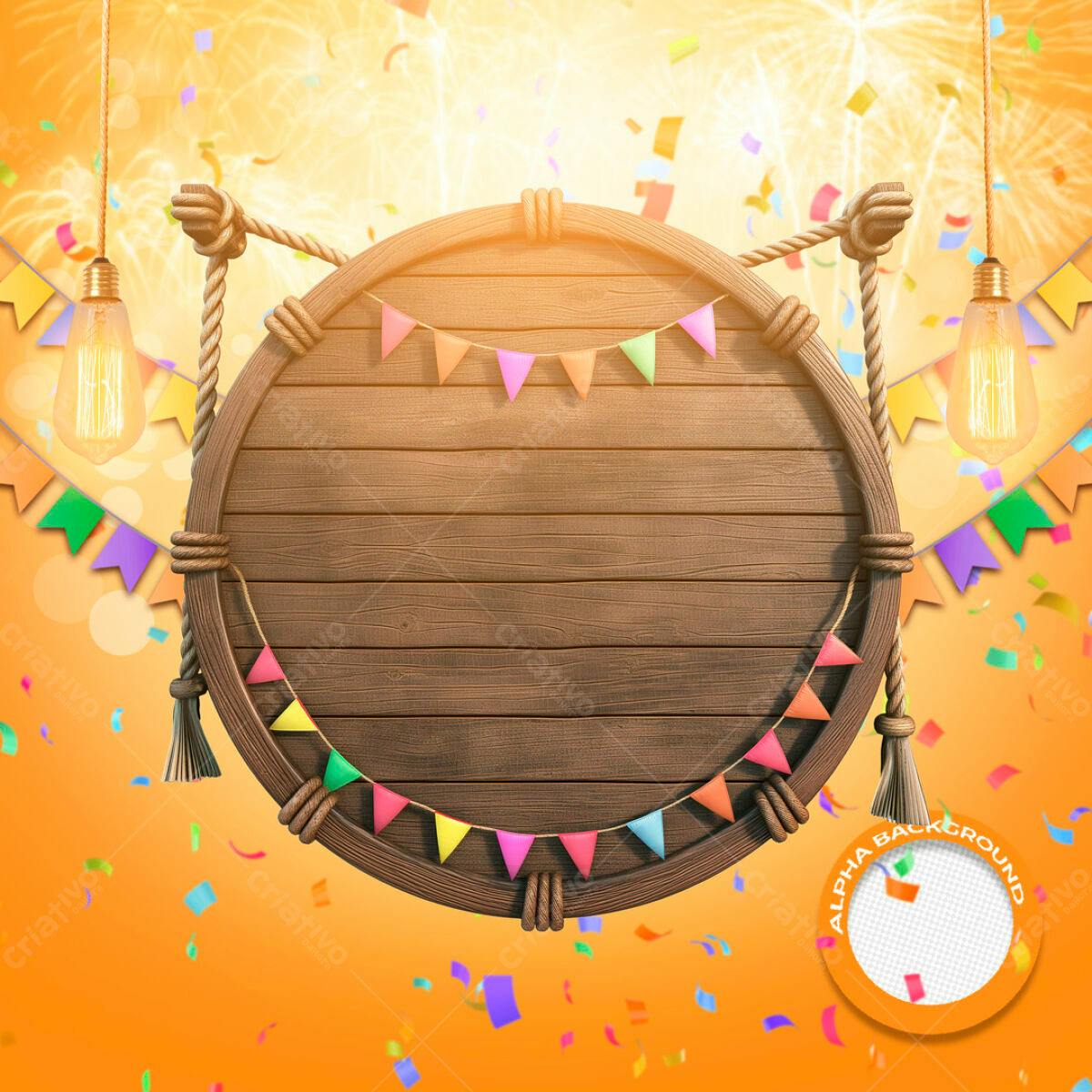 Placa de Madeira para Festa Junina PSD Editável