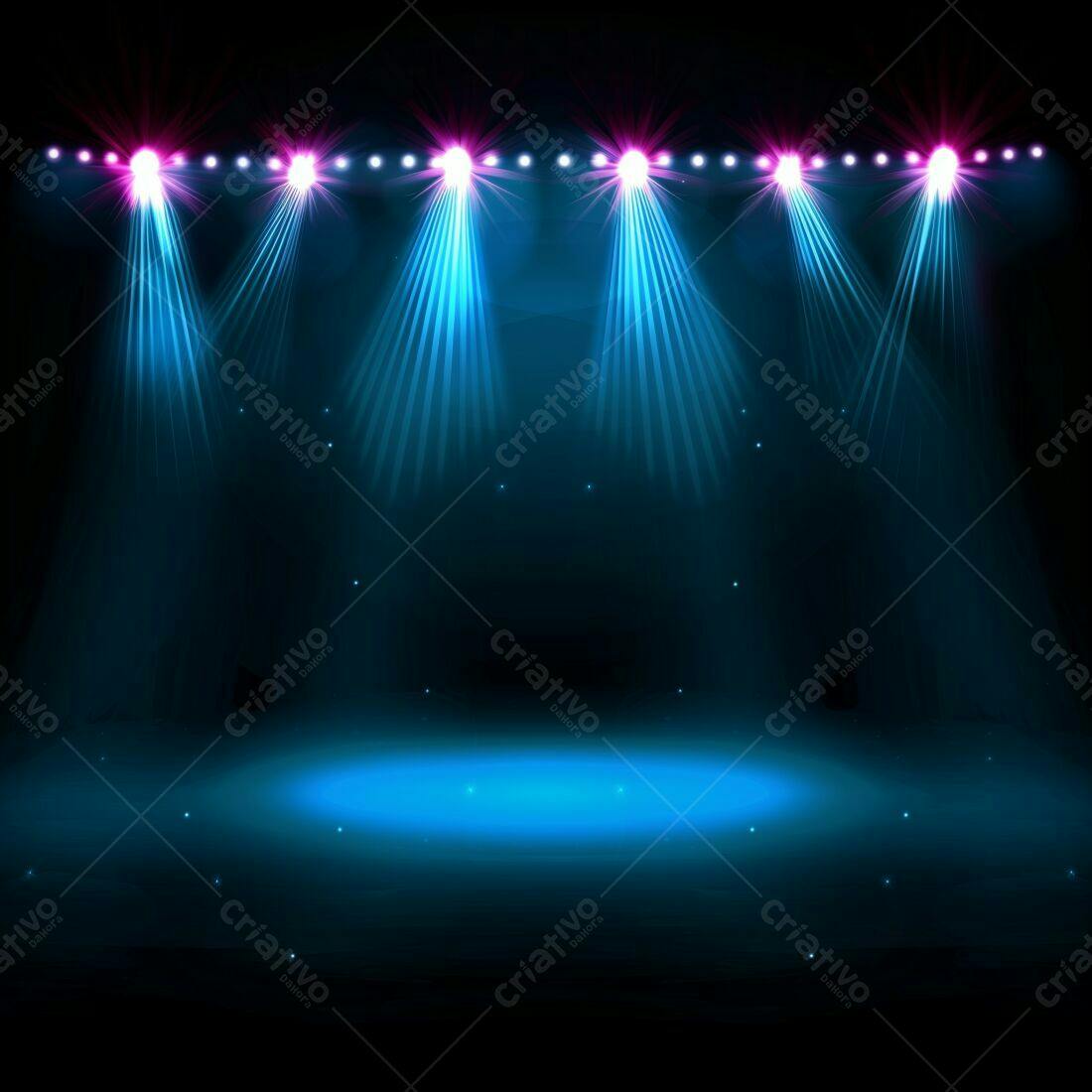 Palco iluminado com luzes azuis e rosa