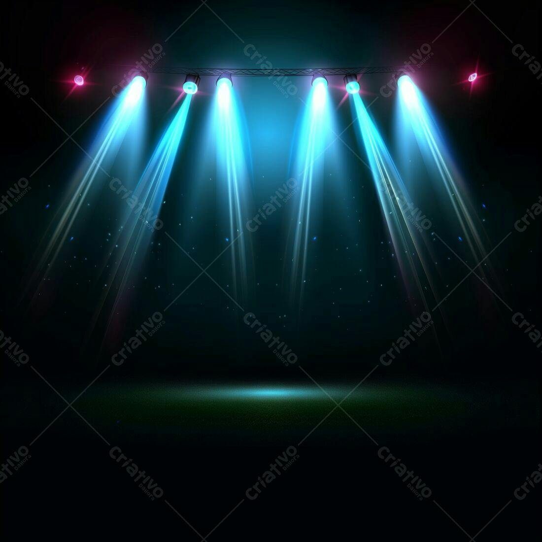 Holofotes azuis em palco escuro