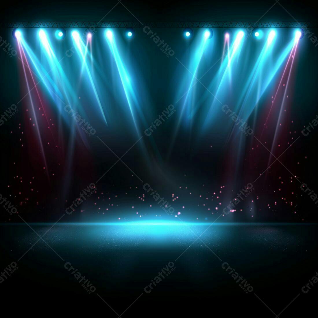 Palco iluminado com luzes azuis e rosa