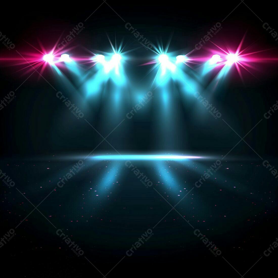 Palco iluminado com luzes azuis e rosa
