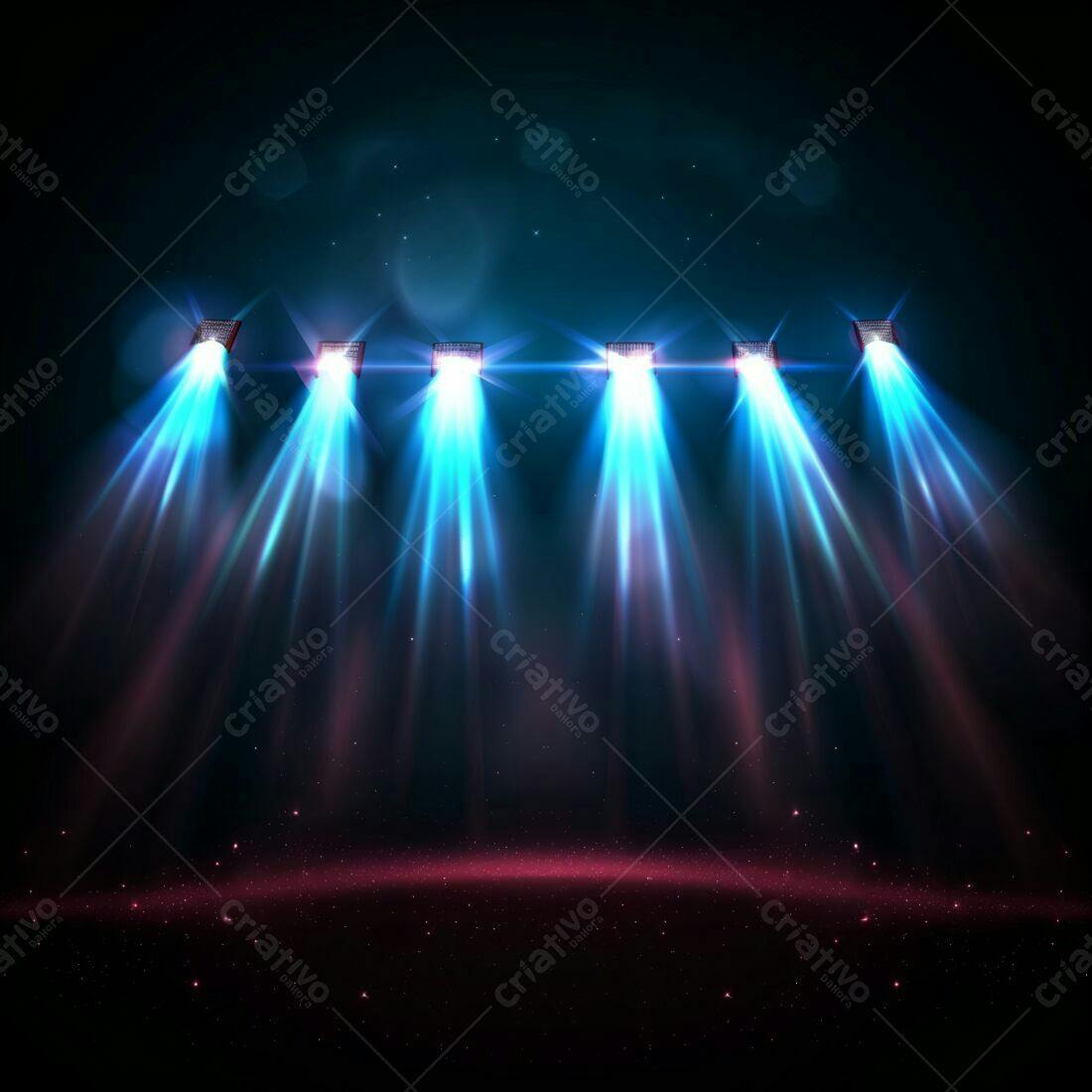 Holofotes azuis em palco escuro