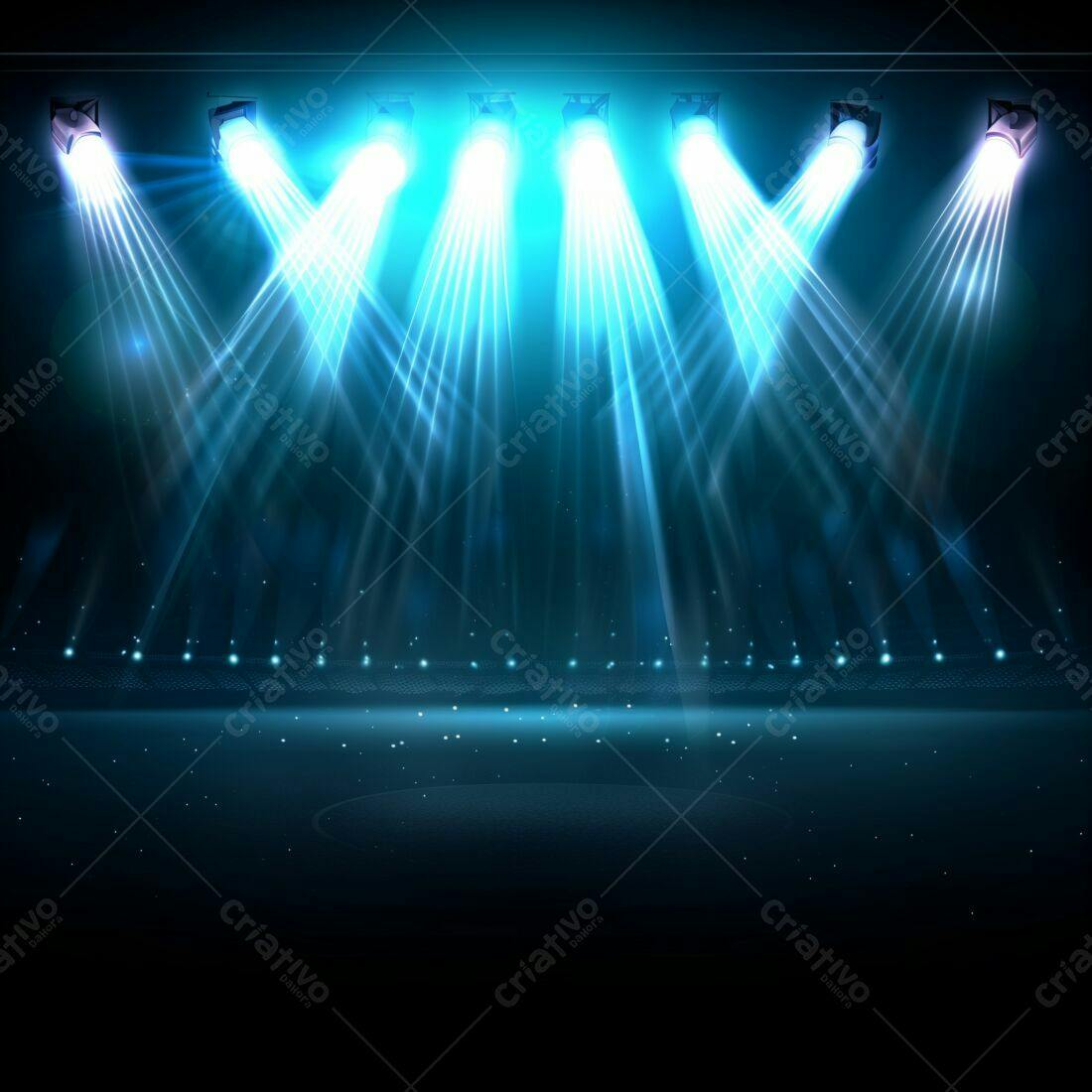 Palco iluminado com holofotes azuis