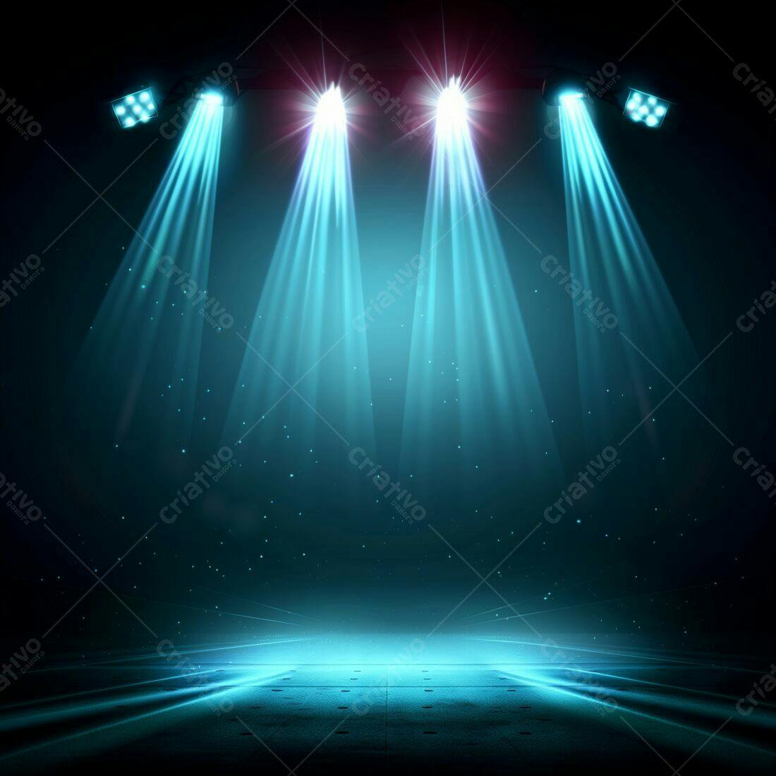 Palco iluminado com holofotes azuis
