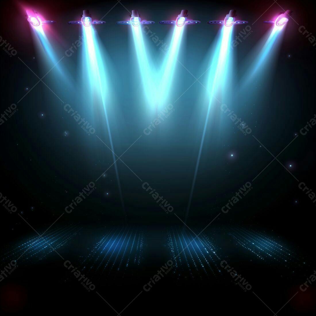 Palco iluminado com luzes azuis e rosa