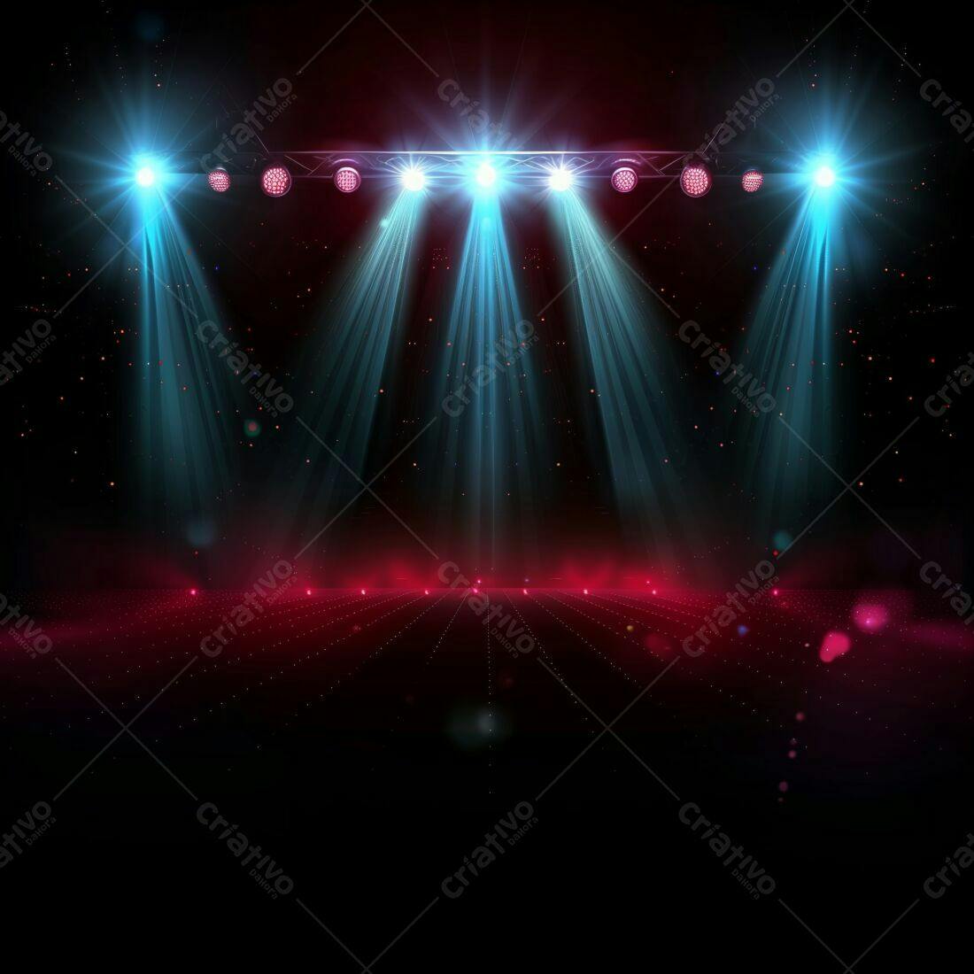 Palco iluminado com luzes azuis e vermelhas