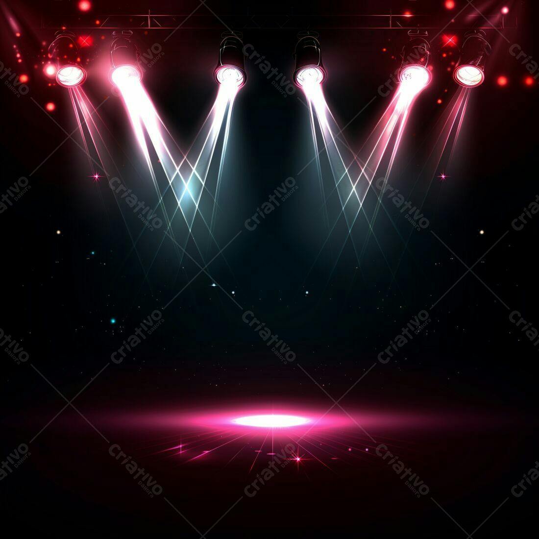 Palco iluminado com holofotes vermelhos e brancos