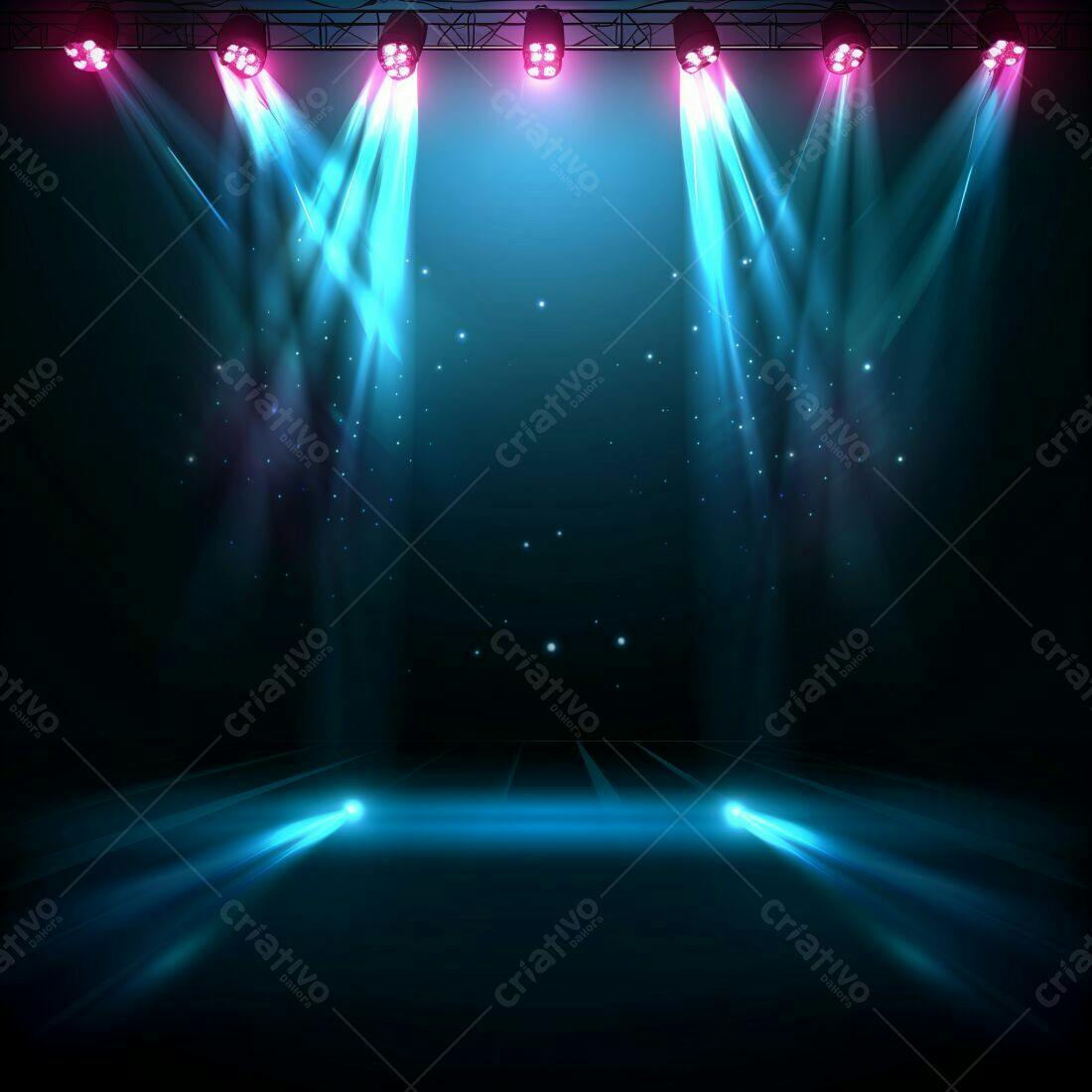 Palco iluminado com luzes azuis e rosa