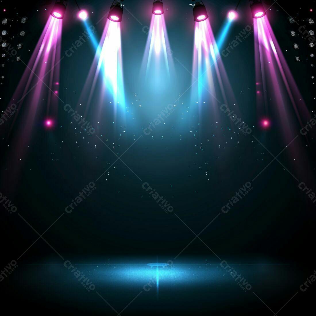Palco iluminado com holofotes rosa e azul