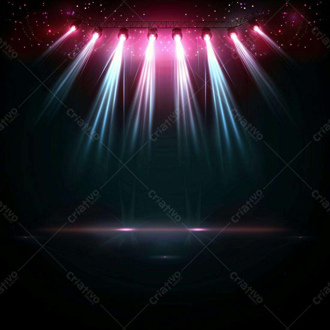 Palco iluminado com luzes rosa e azul