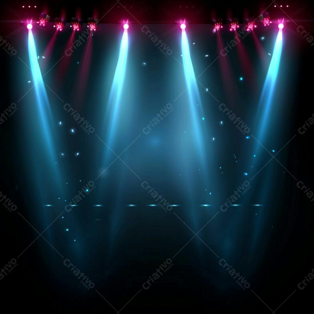 Palco iluminado com luzes azuis e rosa