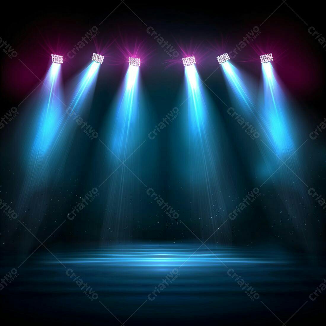Palco iluminado com holofotes azuis e rosa