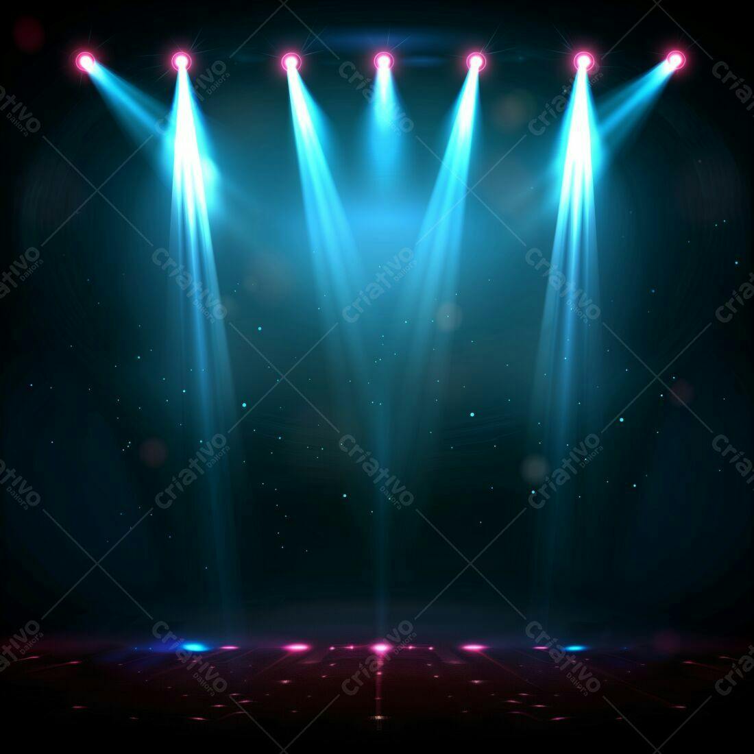 Palco iluminado com luzes azuis e rosa