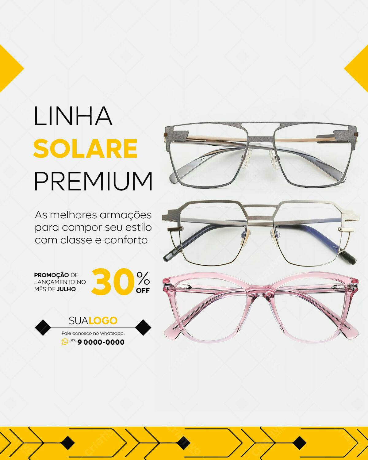 Post para Ótica - Lançamento Linha Solare Premium PSD Editável