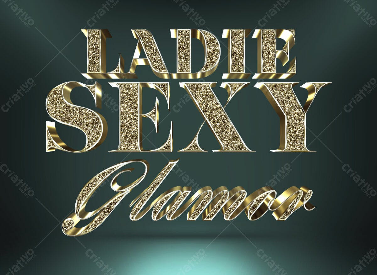 Texto 3D Dourado com Glitter PSD Editável
