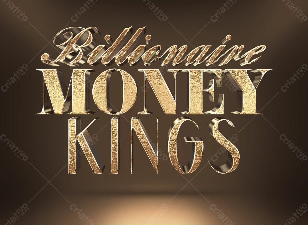 Texto 3D Dourado Billionaire Money Kings PSD Editável