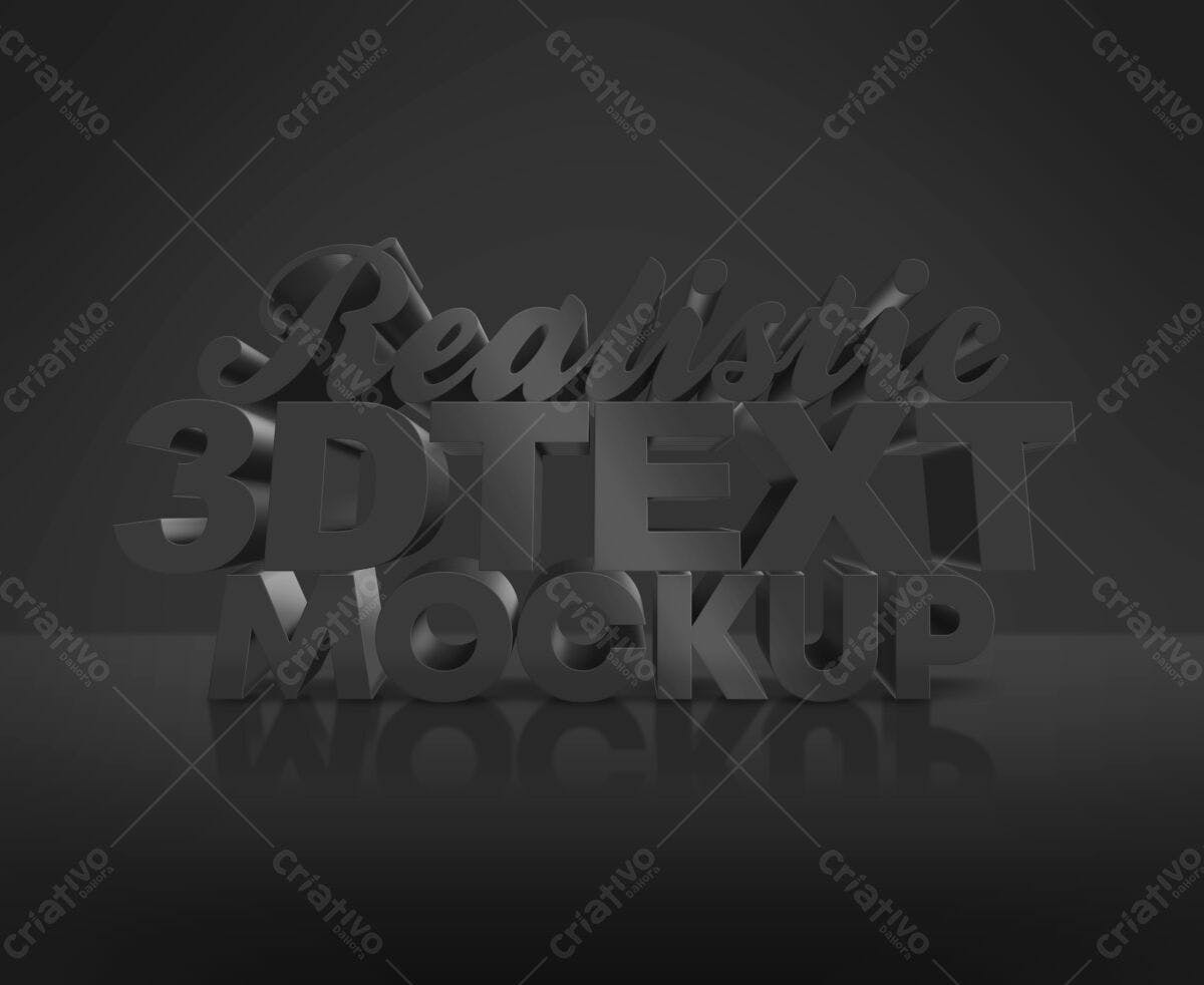 Mockup 3D Texto em Preto PSD Editável