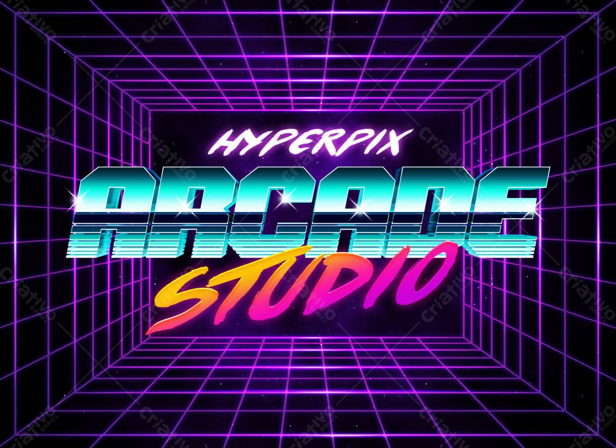 Logo Arcade Studio Retro PSD Editável