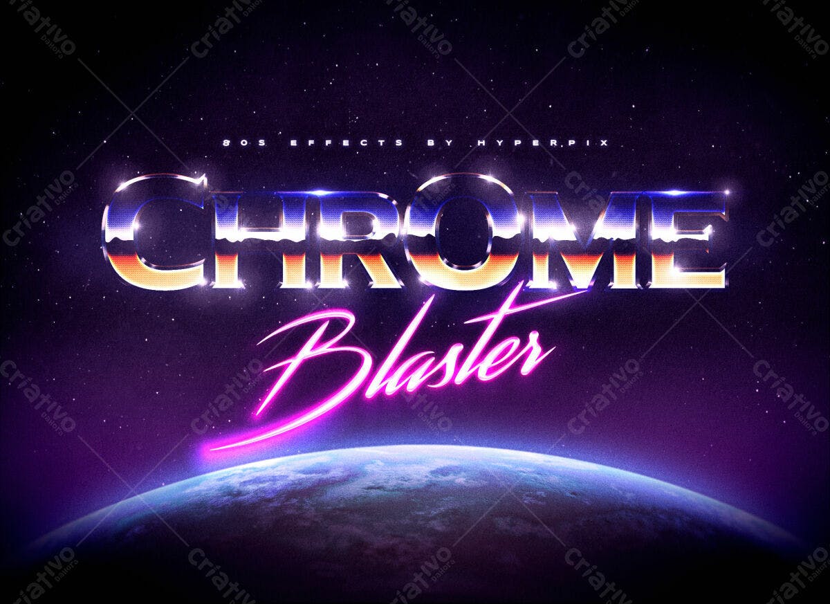 Efeito de Texto Chrome Blaster anos 80 PSD Editável