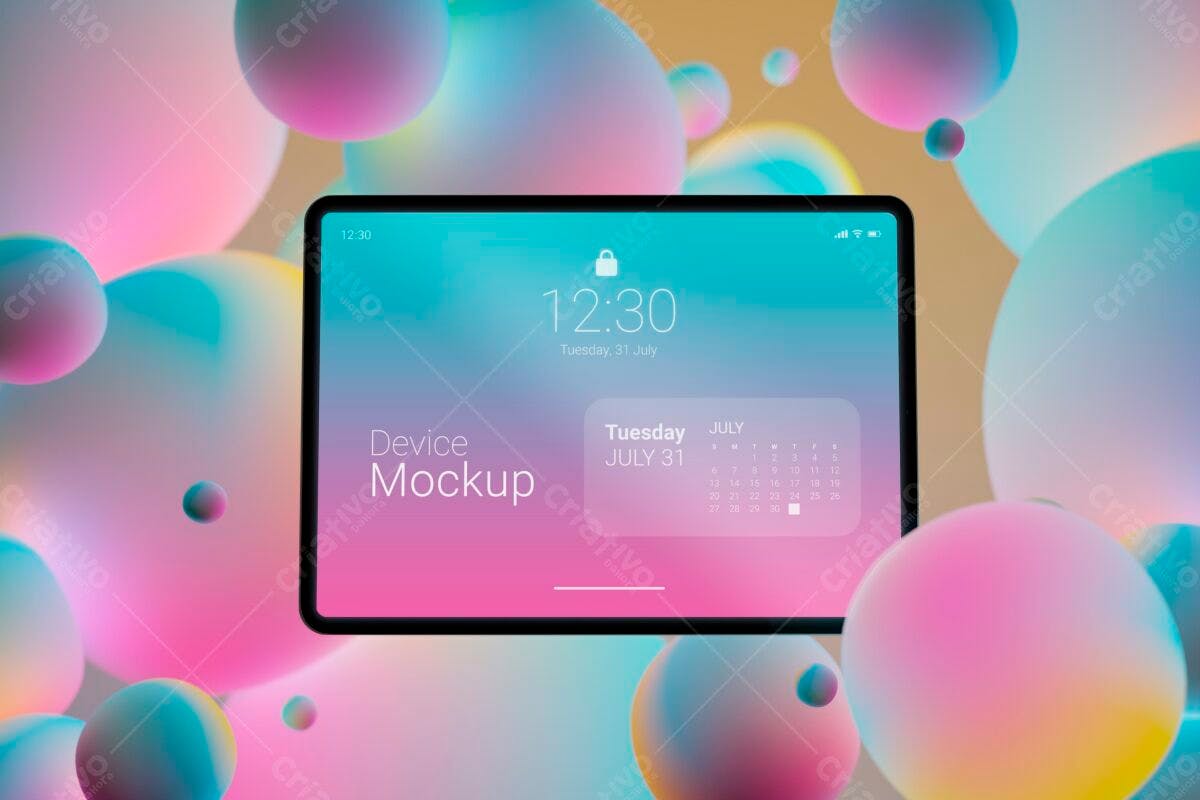 Mockup de Tablet com Bolhas PSD Editável