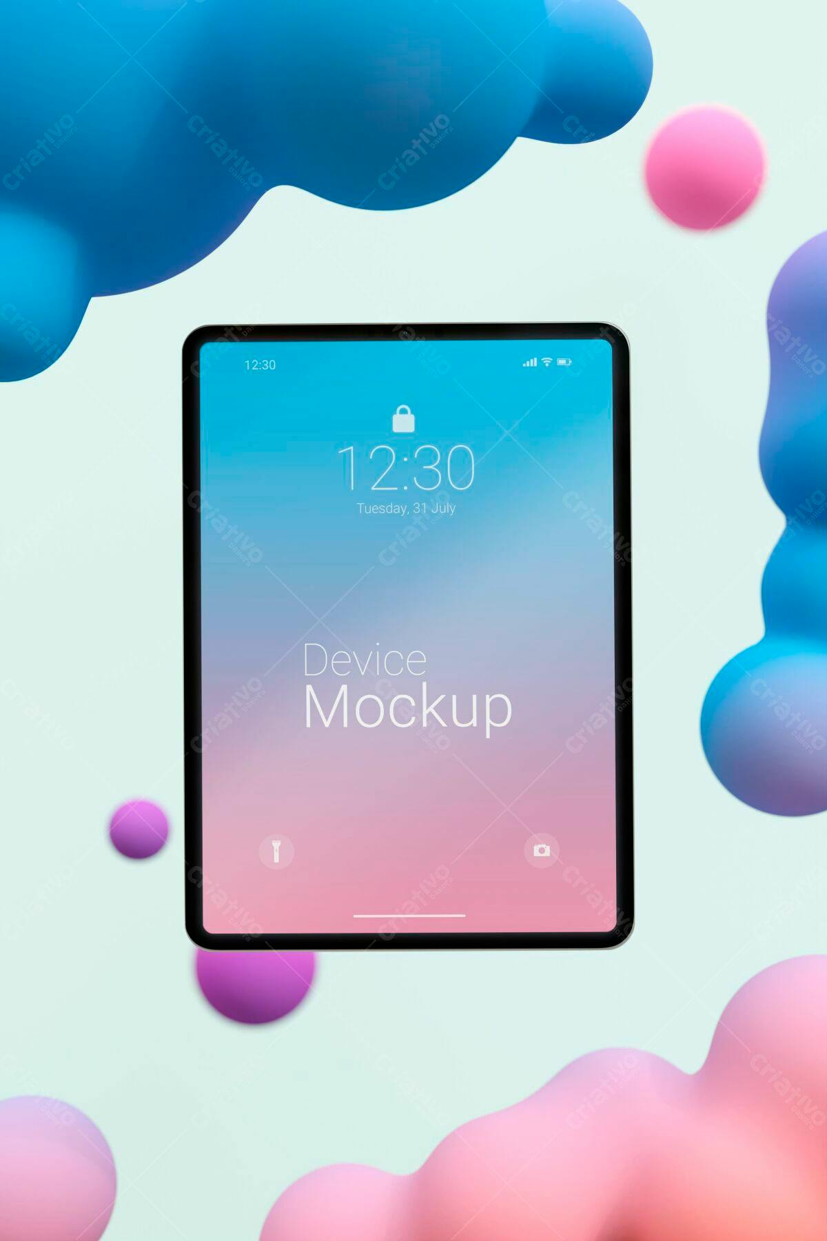 Mockup de Tablet com Bolhas PSD Editável