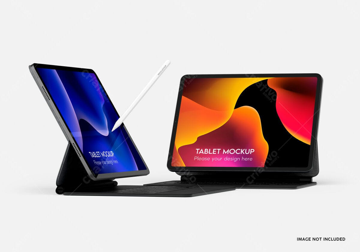 Mockup de Tablet com Teclado PSD Editável