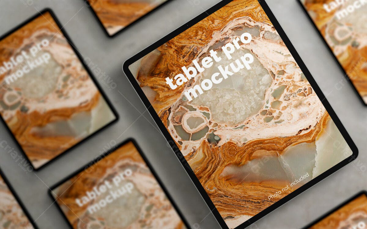 Mockup Tablet Pro com Textura de Mármore PSD Editável
