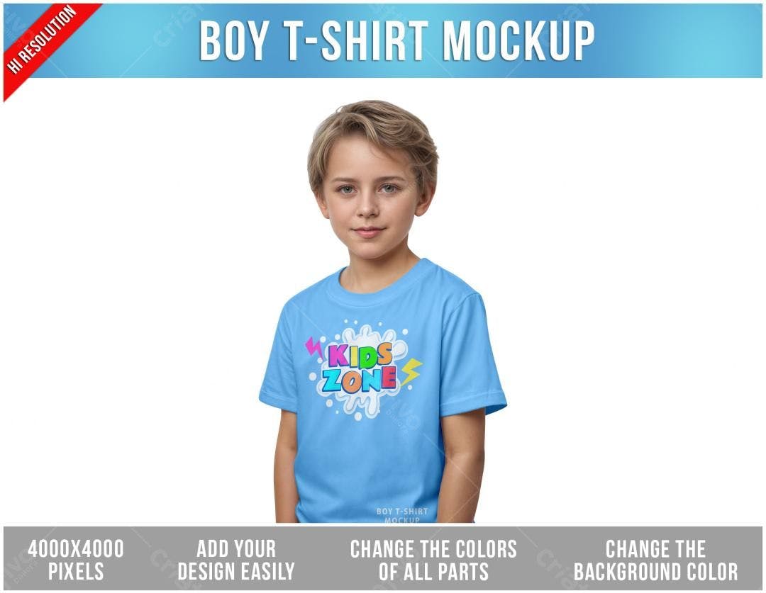 Mockup Camiseta Infantil Azul - Design Kids Zone