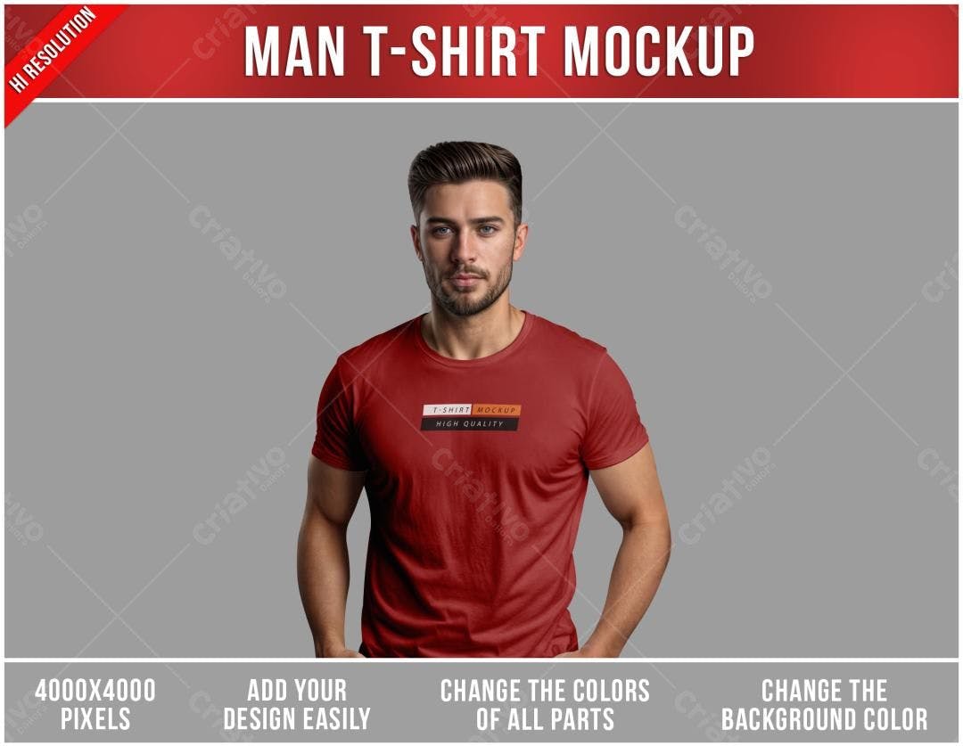Mockup Camiseta Masculina Vermelha - Estilo Realista