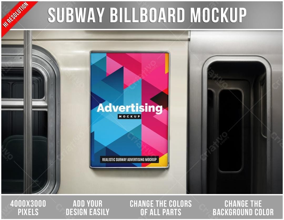 Mockup Realista de Anúncio em Metrô: Cores Vibrantes