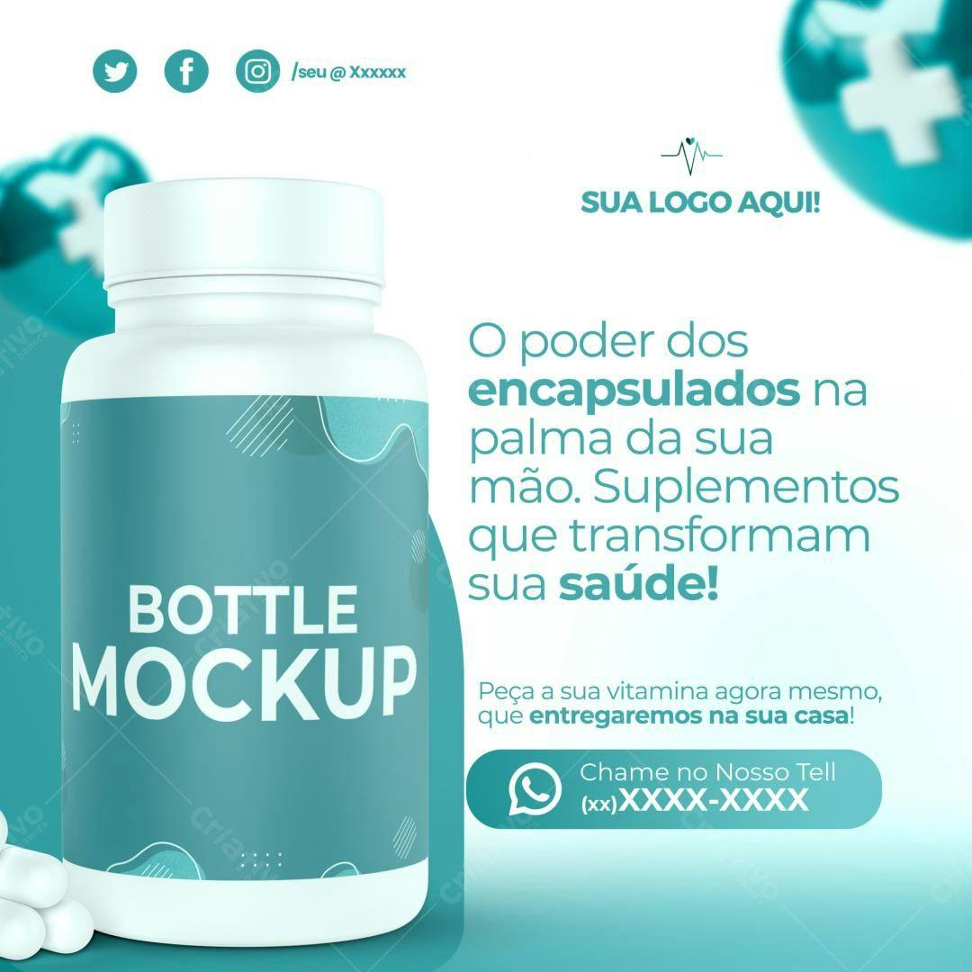 Mockup de Frasco para Suplementos PSD Editável