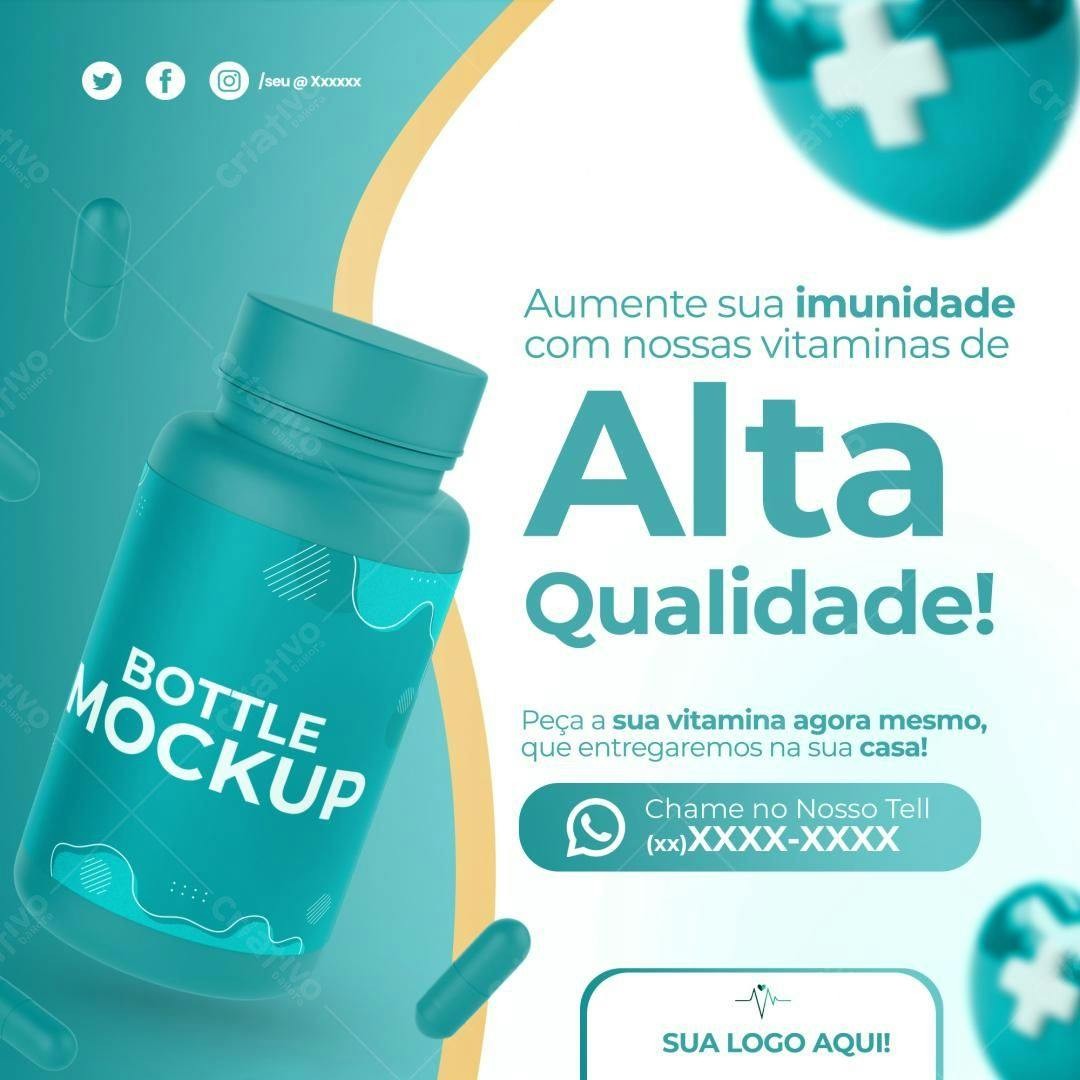 Mockup de Frasco para Vitaminas PSD Editável