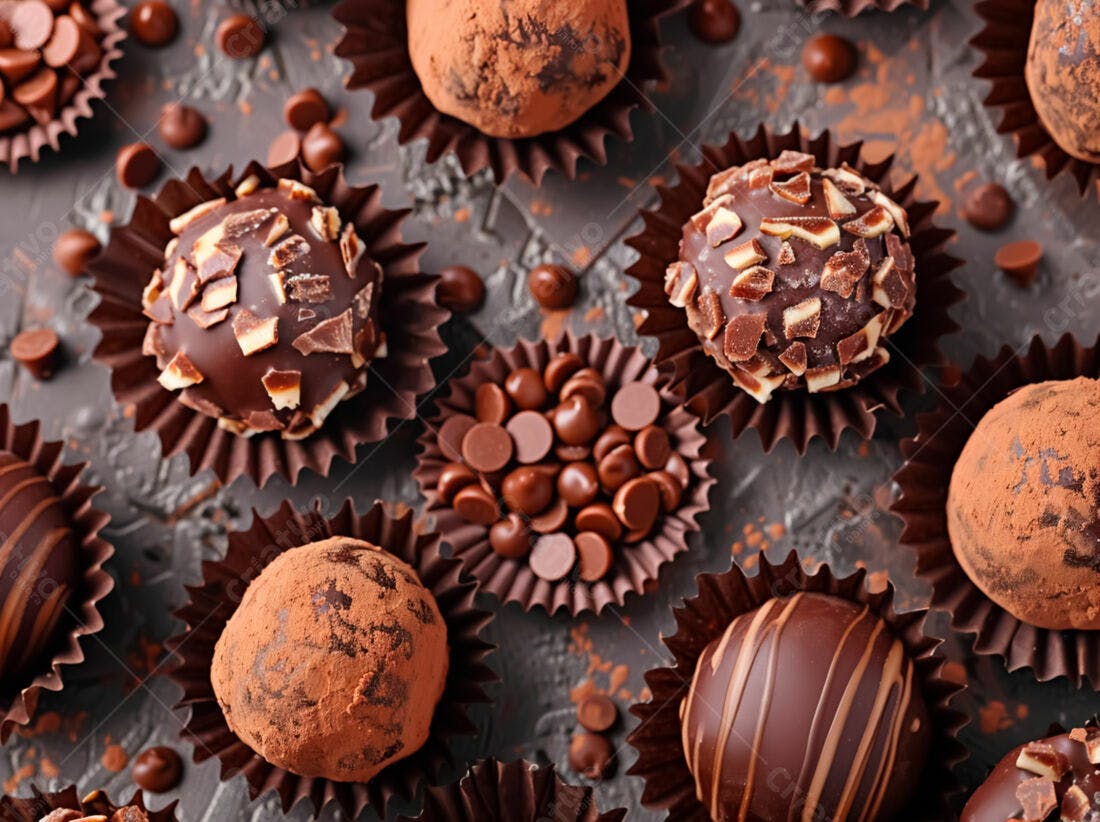Bombons de chocolate variados em tons marrons