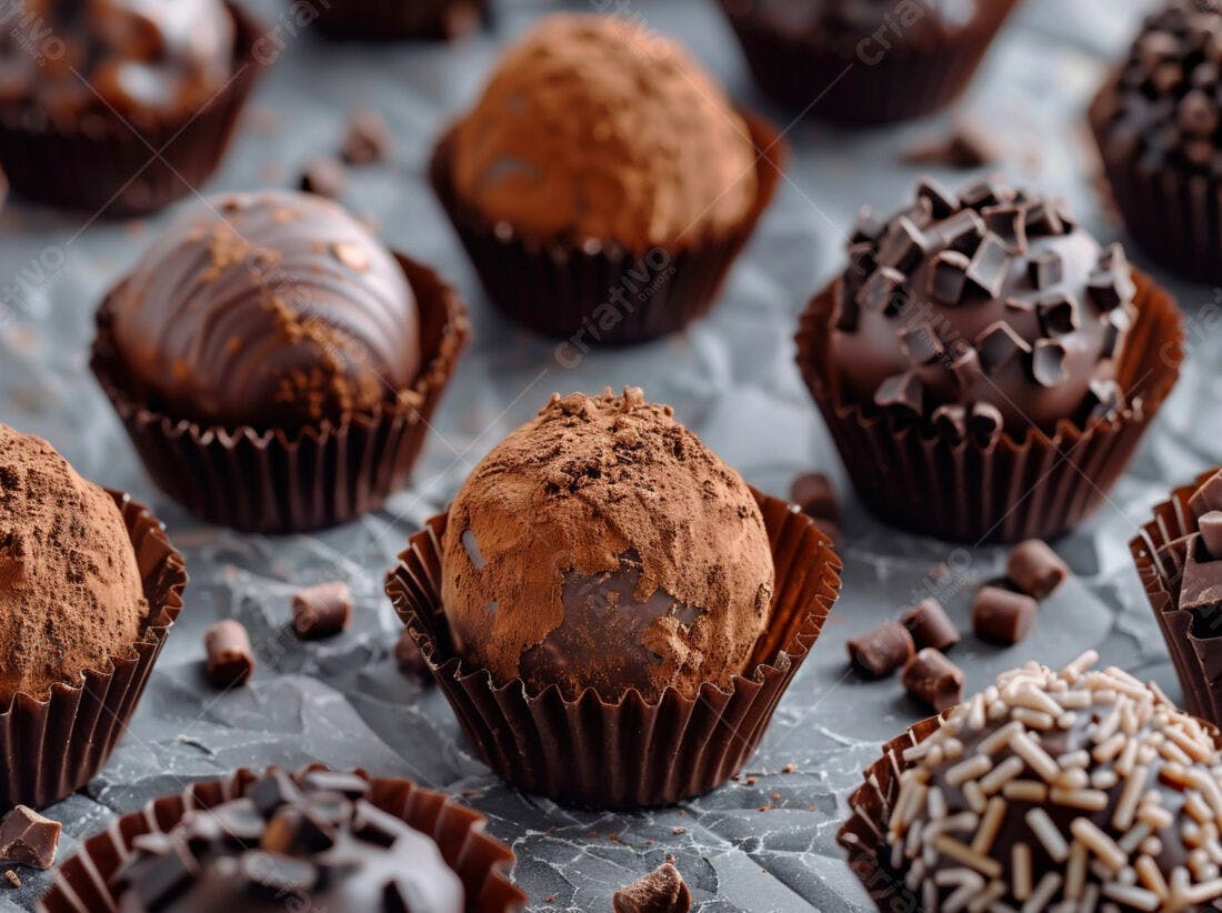 Bombons de chocolate diversos em papel pardo