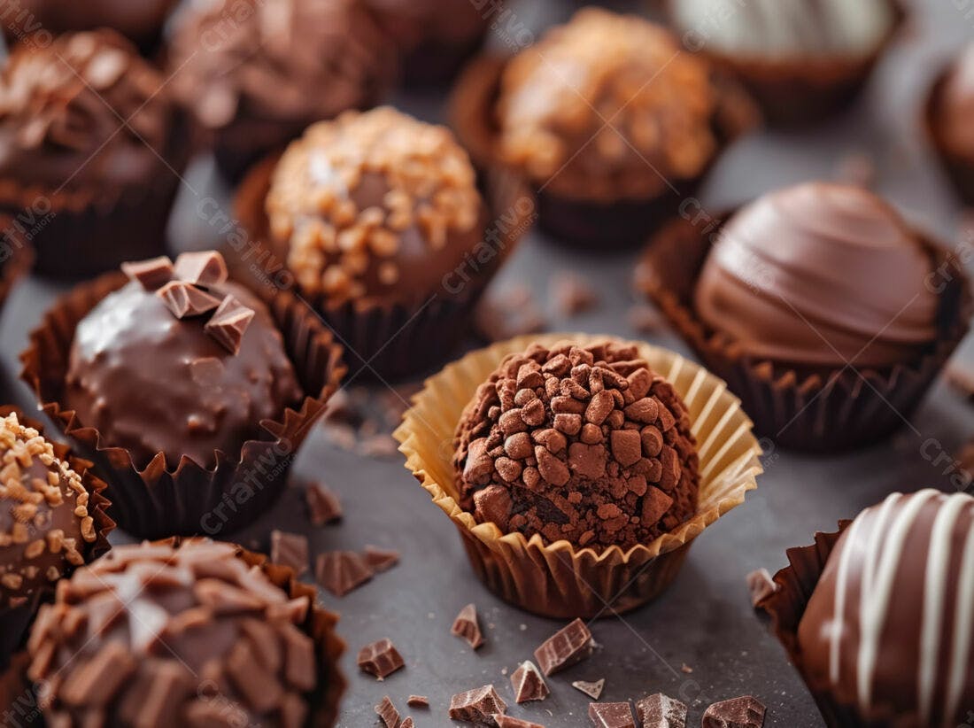 Bombons de chocolate variados em tons marrons