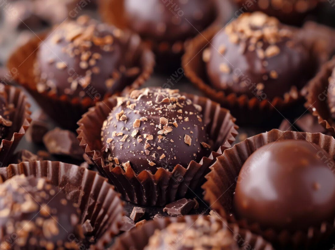 Bombons de chocolate escuros com raspas