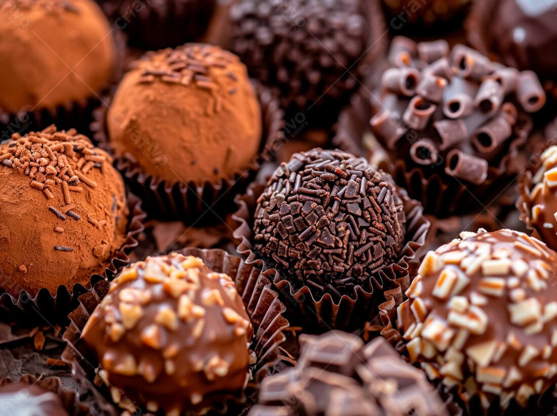 Trufas de chocolate variadas em tons marrons