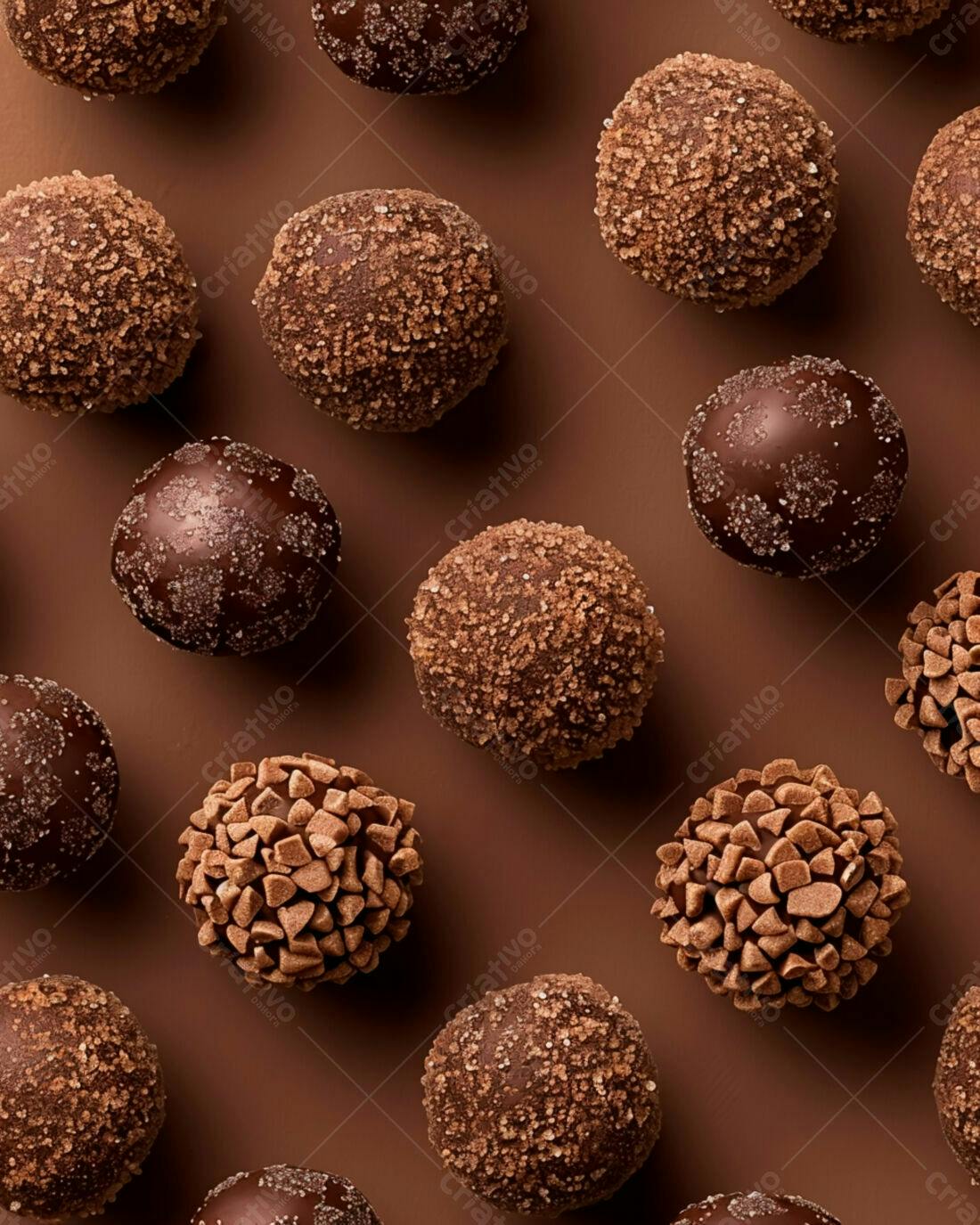 Bombons de chocolate variados sobre fundo marrom