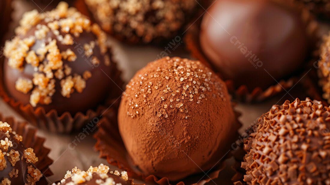 Trufas de chocolate variadas com açúcar e cacau