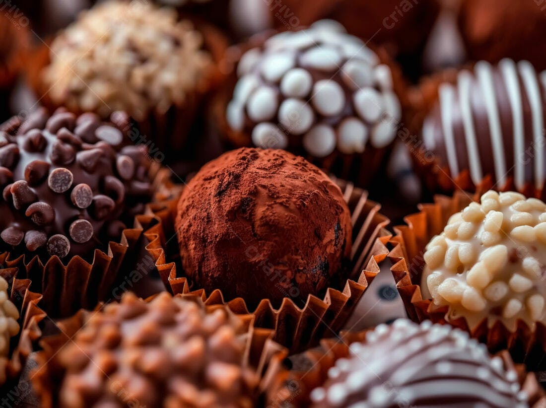 Bombons de chocolate variados em embalagens marrons