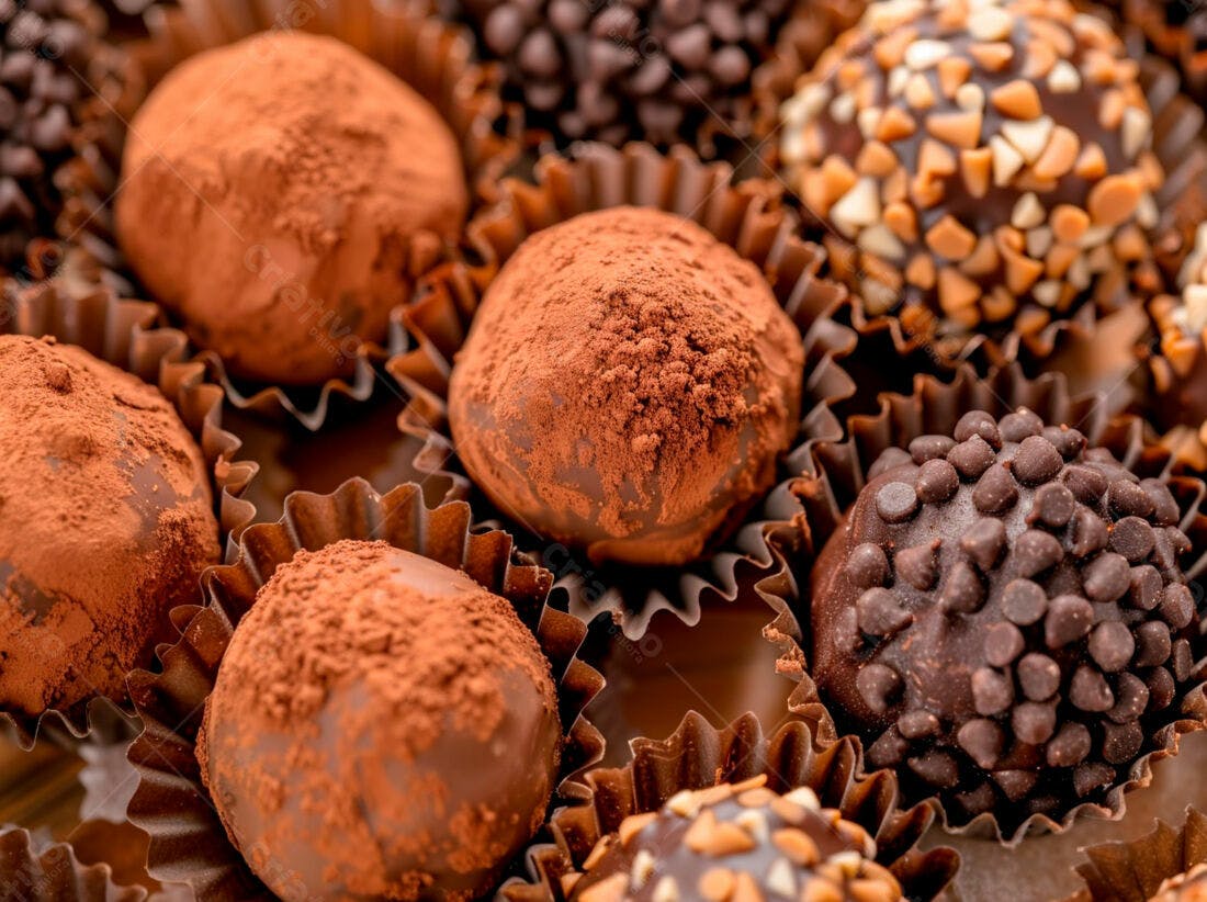 Bombons de chocolate variados em embalagens marrons