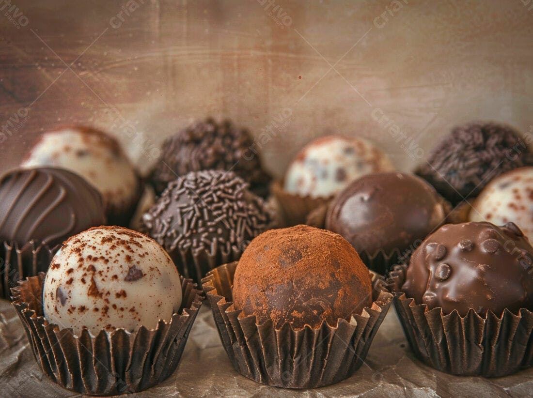 Bombons de chocolate variados em tons marrons
